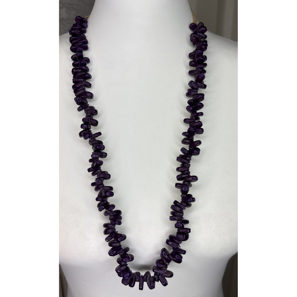 Vintage Purple Tagua Seed Bead Necklace Long Boho Chunky Natural Suede Boho